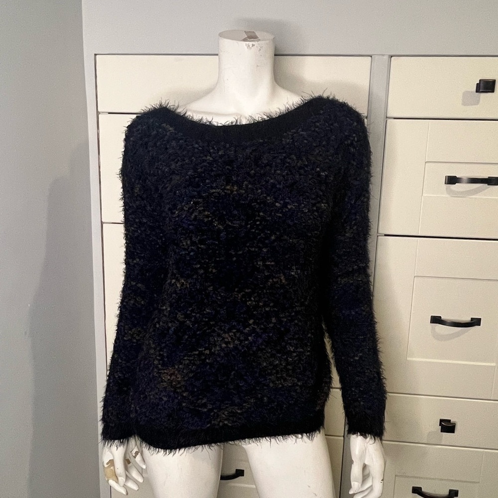 Poools. Chunky knit. Sweater. Multi coloured. Poly blend. Blue blend. Small